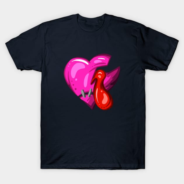 Pink Dead Zombie Heart Cartoon Illustration with Blood and for Valentines Day or Halloween T-Shirt by Squeeb Creative